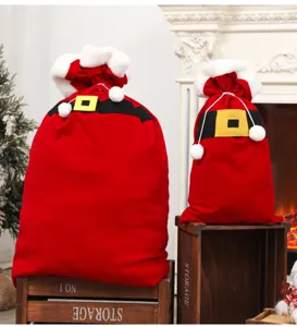 Christmas velvet gift bag drawstring Santa Claus present packaging holiday party decor.