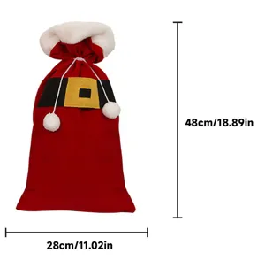 Christmas Santa gift bag with plush trim and belt design, size 48x28cm for holiday party.
