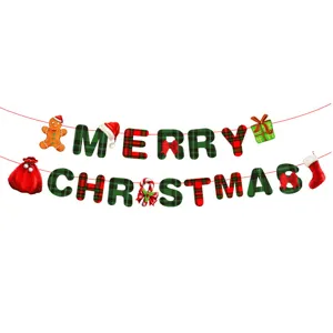 Christmas plaid letter banner party hanging decoration festive holiday props background layout