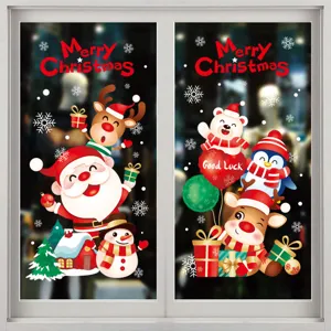 Stickers fenetre statiques Noel Pere Noel renne flocons de neige decoration verre vitrine