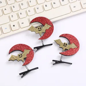 Halloween Haarnadeln Glitzer roter Mond goldene Fledermaus Feder Haarspangen Party Kopfschmuck