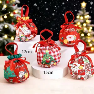 Weihnachten Süßigkeiten Geschenktüten niedliche festliche Kordelzug Beutel mit Griffen Dekor