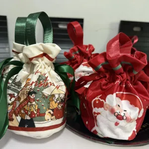 Samt Weihnachtsgeschenktüte Weihnachtsmann Schneemann Muster Kordelzug Süßigkeitenbeutel Für Party Eve Apfelverpackung Handtasche Festliche Dekoration