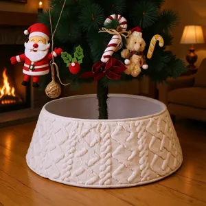 Gestrickte Plüsch Weihnachtsbaumdecke Pailletten Rautenmuster Baumkragen Für Weihnachten Feiertag Home Dekoration Baumständer Abdeckung Ornament