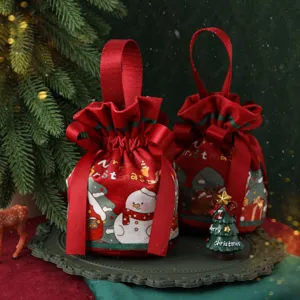 Weihnachtsmann Samt Geschenktüte Kordelzug Süßigkeitentasche Party Deko Beutel Rot