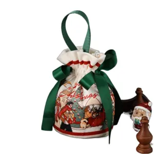 Weihnachten Kordelzug Stoff Geschenktasche für Apfel Süßigkeiten grüne Band Handhabung