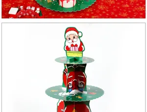 Kerst 3-laags papieren cupcake standaard, opvouwbare kartonnen dessert display toren.