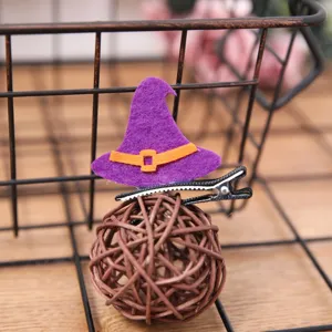 Pince a cheveux chapeau de sorciere Halloween violet en feutre accessoire de fete