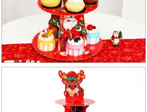 Kerst 3-laags papieren cupcake display standaard opvouwbare feest dessert houder
