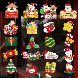 Cartoon Christmas Paper Banners Santa Claus Snowman Reindeer Hanging Garland Commercial Mall Home Window Party Festive Decorative Ornaments