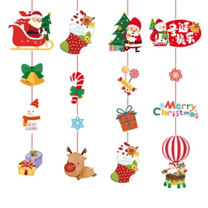 Christmas hanging paper decorations cute cartoon Santa snowman party holiday decor supplies
