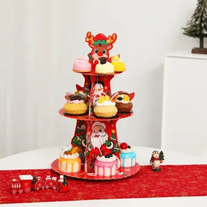 Kerst 3-laags kartonnen cupcake standaard, feestelijke dessert display toren voor feestdecoratie.