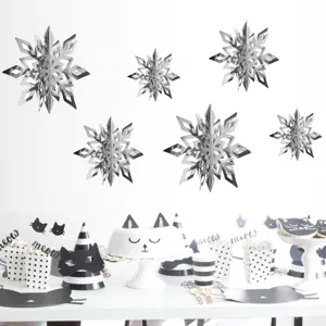 Hängende 3D Papier Schneeflocken Dekoration Set silber metallisch Weihnachtsparty Fenster
