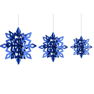 Blaue 3D Papier Schneeflocken Hängende Dekorationen Set für Weihnachtsfeier Schaufenster.