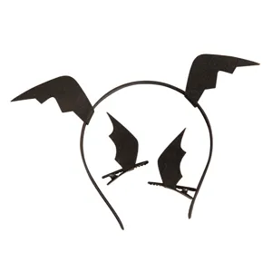 Schwarzer Halloween Fledermausflügel Haarreif und Haarklammer Set, Party Accessoires.