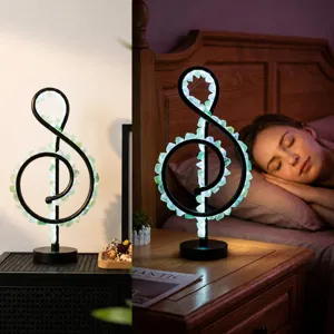 Luz nocturna de nota musical de piedra de cristal LED lampara de mesa USB dormitorio