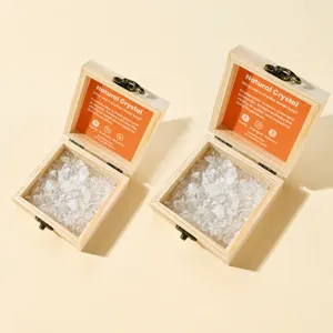 Natural Crystal Degaussing Stone With Wood Glass Skylight Box Clear White Quartz Amethyst Gemstone Purifying Purifier Jewelry Storage Case