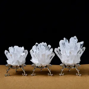 Ornement De Cluster En Cristal Blanc Naturel Avec Base En Métal Décor De Pierre Minérale Guérissante Pour Bureau Maison