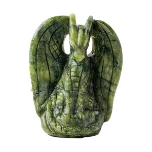 Natural serpentine jade dragon figurine sculpture for home decor and crystal collection.