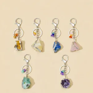Natural Crystal Rough Stone Silver-Edged Keychain Irregular Pendant Bag Charm