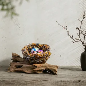 Natural Crystal Resin Bird Nest Ornament Easter Egg Decorative Figurine Amethyst Aquamarine Stone For Home Holiday Gift Decor
