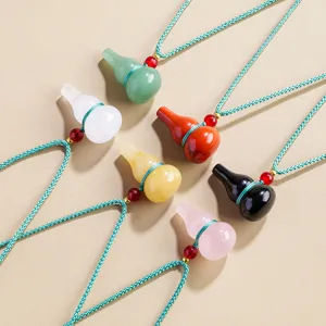 Naturkristall Kalebasse Anhänger Halskette Chinesischer Stil Fulu Edelstein Schmuck Mit Geflochtenem Seil Für Herren Damen Geschenk