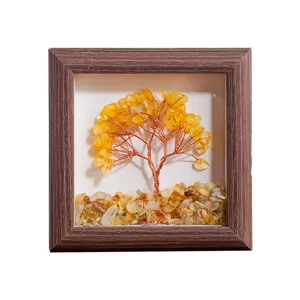 Natuurlijk Kristal Geldboom In Walnotenhout Fotolijst Geluksedelsteen Boom Tafeldecoratie Handgemaakt Koperdraad Home Office Ornament