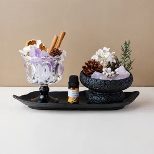 Adorno de Aromaterapia Sin Llama de Piedra de Cristal Natural Difusor de Copa de Vidrio Cuenco Volcánico Decoración del Hogar Regalo de Año Nuevo