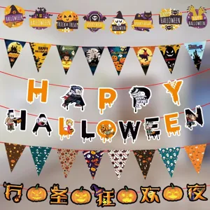 Halloween Dekoration Cartoon Kürbis Ziehflagge Banner Geisterfest Party Szenen Layout