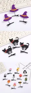 Halloween Haarspangen Set süße Hexenhüte schwarze Katzen Kürbis Geist Party Haar Accessoires