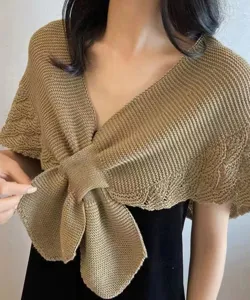 Elegantes Strick Schultertuch falscher Kragen, khaki Überwurf Cape für Damen Frühling.