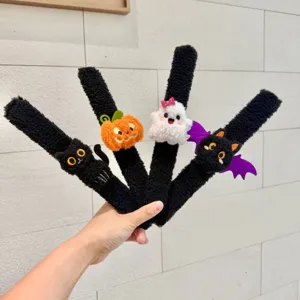 Halloween Schnapparmbänder Für Kinder Plüsch Kürbis Geist Fledermaus Schwarze Katze Muster Party Favors Armband Geschenke