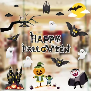 Halloween Fensteraufkleber statisch haftend Deko gruselige Fledermäuse Geister Kürbisse