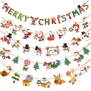 Weihnachten Cartoon Banner Papier Girlande Für Xmas Party Dekoration Merry Christmas Weihnachtsmann Rentier Schneemann Banner