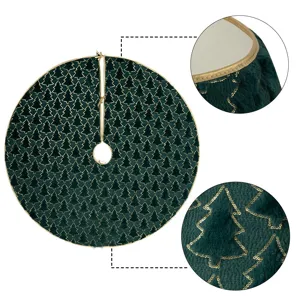 Grüner Plüsch Weihnachtsbaumrock mit goldenen Pailletten und feiner goldener Zierkante.