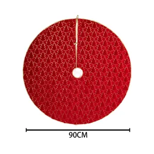 Roter Weihnachtsbaumrock 90cm Plüsch mit goldenem Baummuster für festliche Dekoartikel