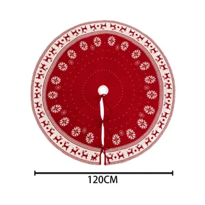 Rot weisse gestrickte Weihnachtsbaumdecke mit Schneeflocken und Rentier Muster 120cm