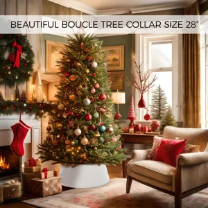 Weißer Boucle Weihnachtsbaumkragen 28 Zoll, plüschiger Baumständer-Sichtschutz für Dekor.