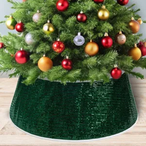 Grüner Pailletten Christbaumrock festliche Weihnachtsbaum Deko Unterlage für Heim Party