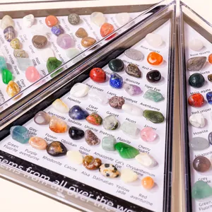 Juego de caja de piedras preciosas de minerales de cristal natural con piedras pulidas.