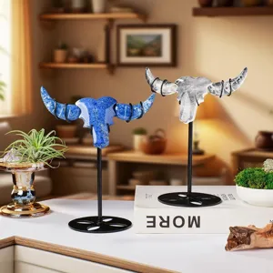 Natürlicher Kristall Stierkopf Ornament Desktop Dekor Gothic Tier Kristall Skulptur