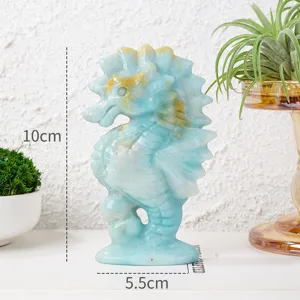 Natural Crystal Seahorse Carving Figurine Amethyst Tiger Eye Stone Miniature Statue Animals Crafts Home Table Decor Ornament