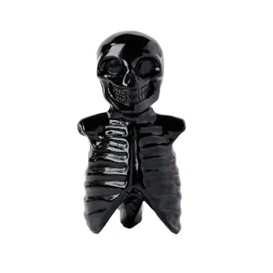 Black Obsidian Skull Skeleton Figurine Halloween Crystal Carving Stone Desktop Decor