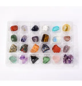 Natural crystal raw stone set, 24 grid mineral specimens collection box, crystal gift item.