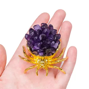 Natural amethyst crystal gravel gold spider figurine ornament desktop decoration prop