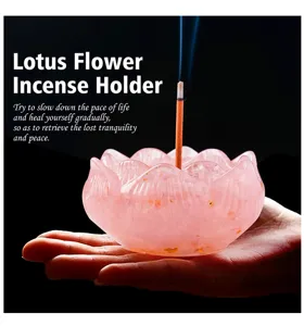 Natural crystal lotus flower incense holder rose quartz healing meditation ash catcher decor item