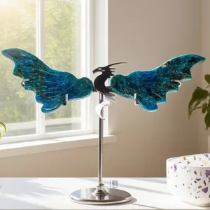 Adorno de Alas de Dragón de Cristal Natural Con Soporte de Metal Piedras Curativas Racimo Geoda Especímen Mineral Regalo Casa