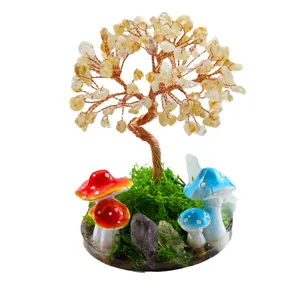 Albero dei soldi in cristallo di citrino naturale decorazione bonsai con funghi in resina e muschio