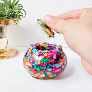 Cuenco de loto de cristal triturado colorido recipiente de joyas tarro de almacenamiento