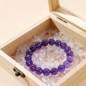 Natural crystal demagnetization stone wooden storage box with purple amethyst bracelet main image